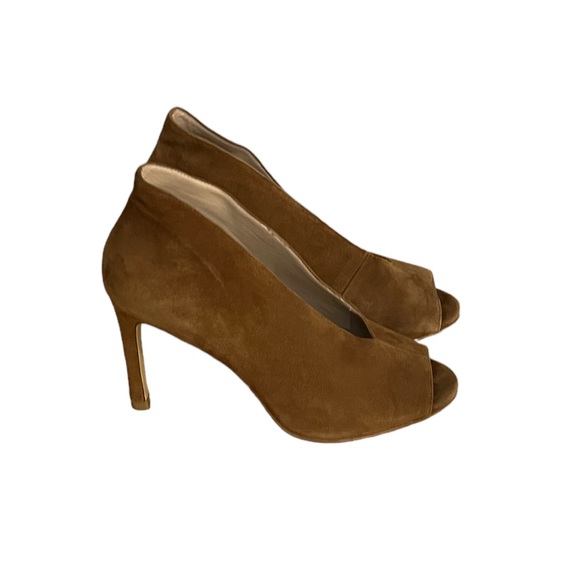 Pelle Moda Suede Open Toe Heels in Camel - Picture 5 of 5